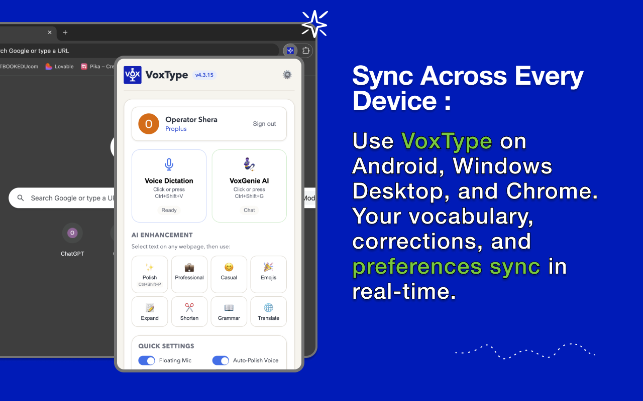 VoxType Extension Panel